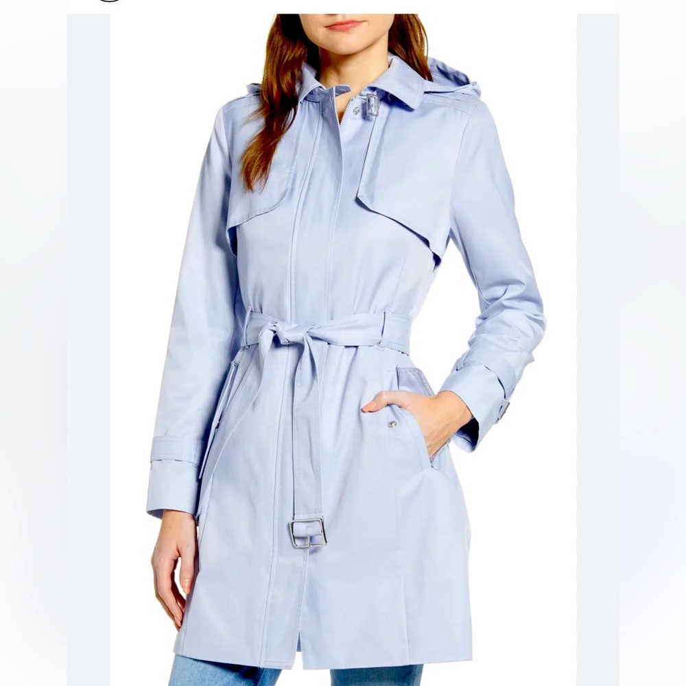 COLE HAAN Trench Wom. large Jacket /coat icy blue powder blue Trending fall 2025